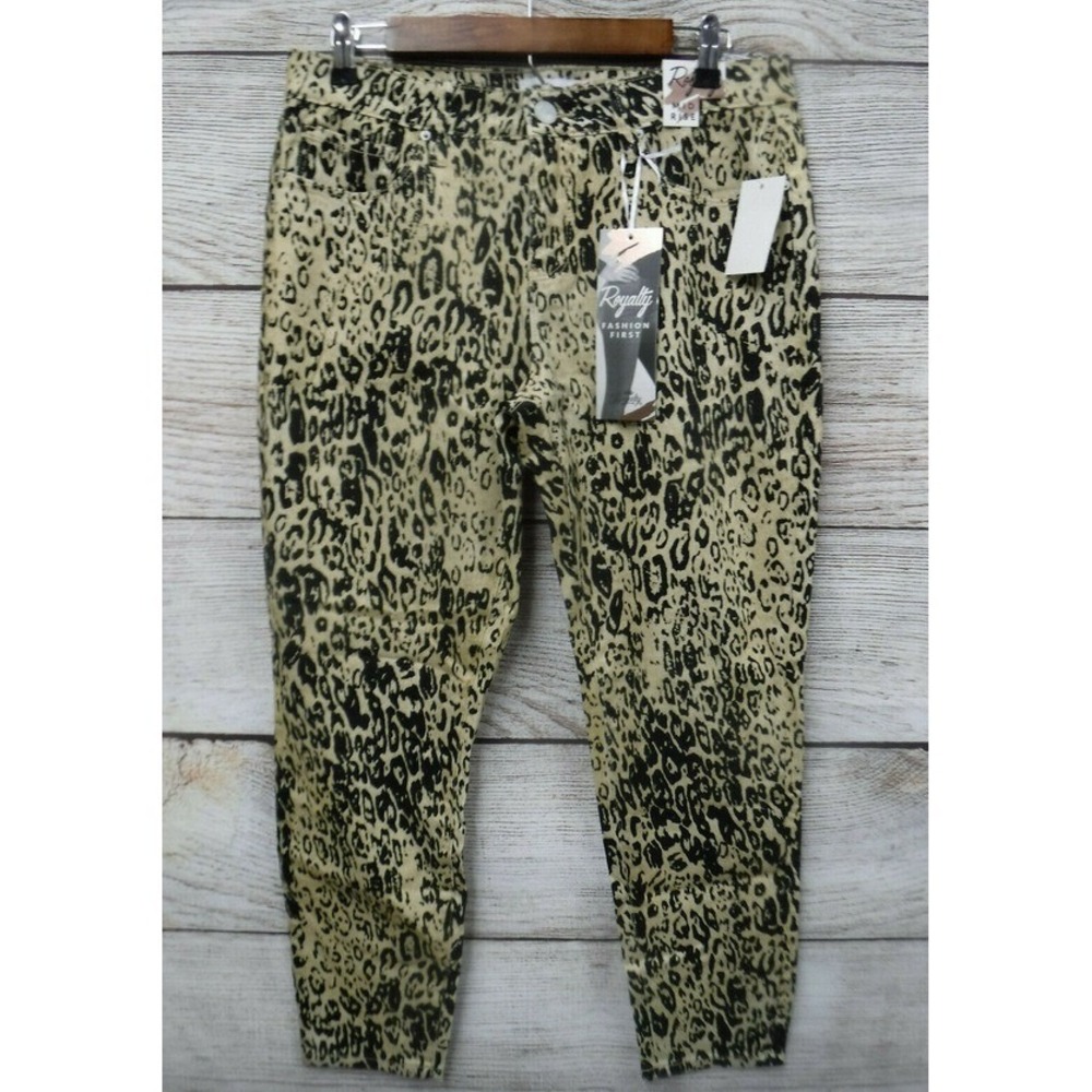 Royalty Jeans Womens Size 8 Mid Tan Cheetah Rise Slim Ankle Stretch Jeans New